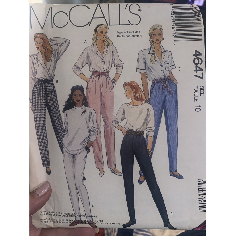 Vintage McCalls 4647 Sewing Pattern Misses Pants Tapered Stirrup Size 10 Uncut